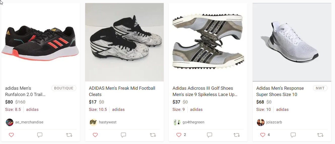 Adidas shoes listed on Poshmark