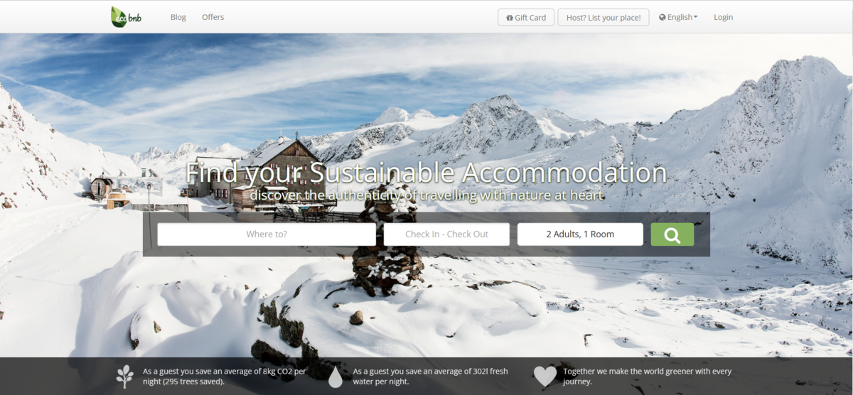 Eco BNB website for sustainable travel booking